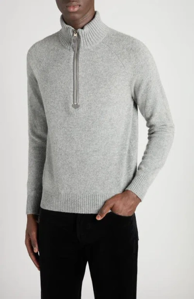 Tom Ford Lambswool & Cashmere Half Zip Sweater In Gray