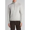Tom Ford Slim-fit Leather-trimmed Wool And Cashmere-blend Half-zip Sweater In Pale Grey