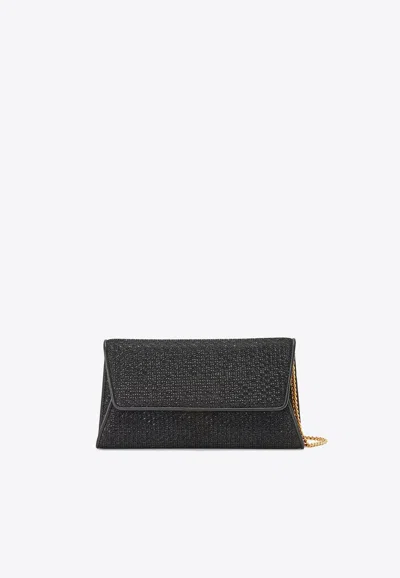 Tom Ford Lamé Leather-trimmed Clutch In Black