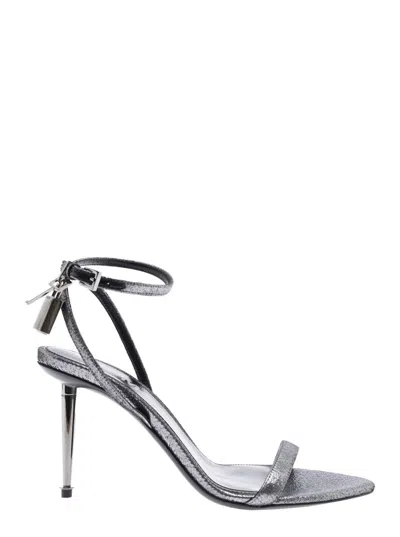 TOM FORD METALLIC SANDALS WITH HIGH STILETTO HEEL AND PADLOCK DETAIL ON THE ANKLE IN LEATHER WOMAN