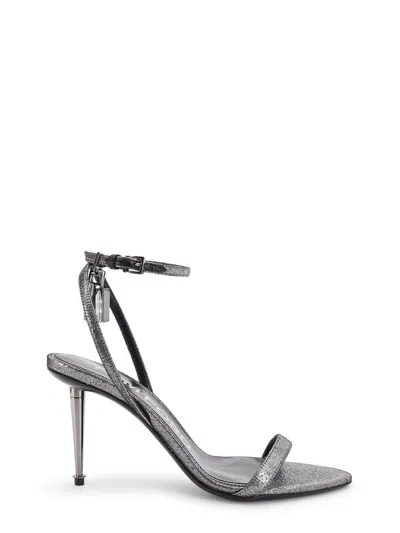 Tom Ford Laminated Heeled Sandals With Laminated Effect In Silver