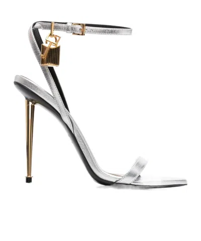 Tom Ford Silver Nappa Padlock Pointy Naked Heeled Sandals