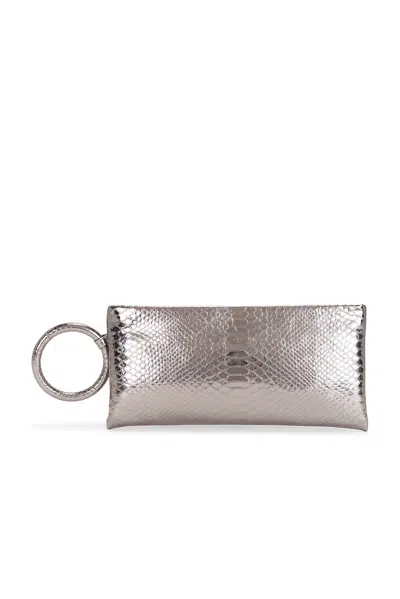 Tom Ford Laminated Printed Python Clutch In Silver