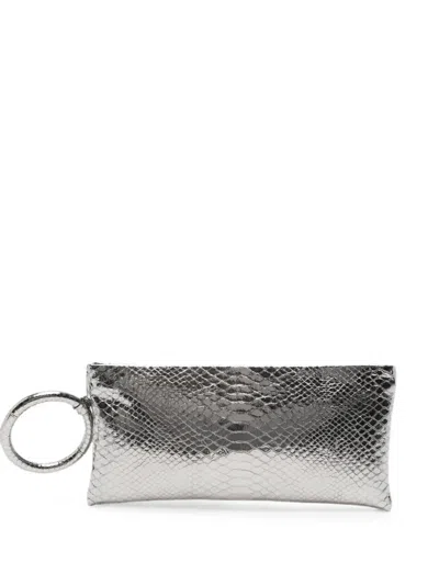 Tom Ford Laminated Snakeskin-effect Clutch Bag In Silver