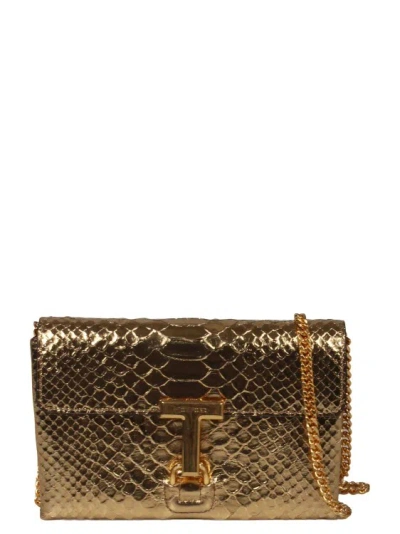 Tom Ford Laminated Stamped Python Leather Monarch Mini Bag In Metallic