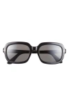 Tom Ford Lana 53mm Polarized Rectangular Sunglasses In Shiny Black/t/logo