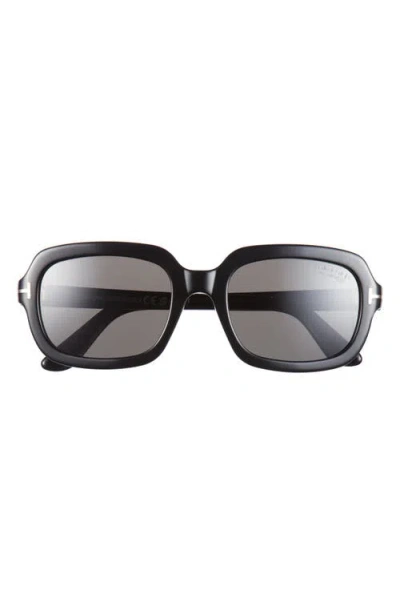 Tom Ford Lana 53mm Polarized Rectangular Sunglasses In Shiny Black/t/logo
