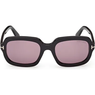 Tom Ford Lana 53mm Rectangular Sunglasses In Black/t/logo