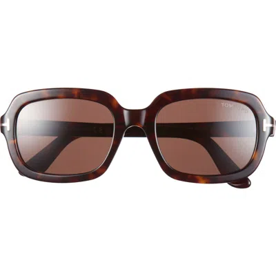 Tom Ford Lana 53mm Rectangular Sunglasses In Shiny Classic Dark Havana/t/logo