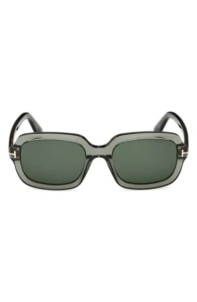 Tom Ford Lana 53mm Rectangular Sunglasses In Shiny Transparent Sage Green/t/logo