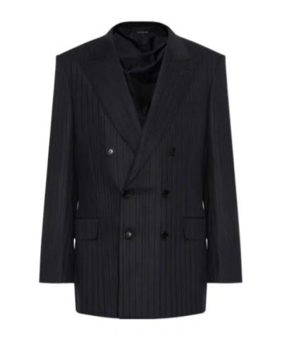 Tom Ford Double-breasted Pinstriped Cupro And Silk-blend Twill Suit In Black