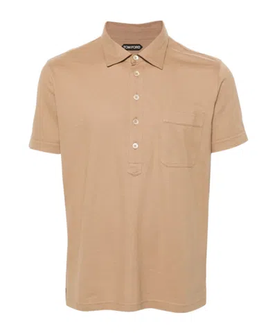 Tom Ford Lapel Polo Shirt In Nude