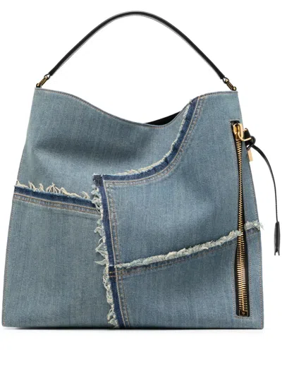 Tom Ford Grosse Denim-schultertasche In Blue