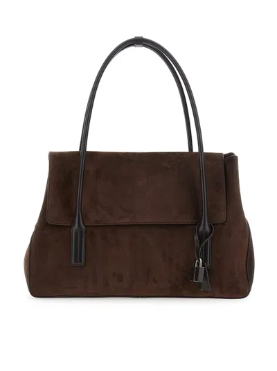 Tom Ford Large Eclipse Suede Bag In Brown