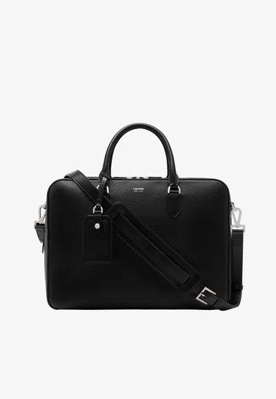 Tom Ford Large Elliot Leather Briefcase In Black