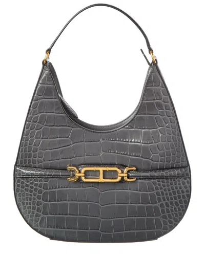Tom Ford Large Leather Whitney Hobo Bag In Gray