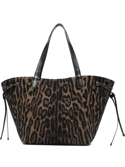 TOM FORD LARGE LEOPARD-JACQUARD TOTE BAG