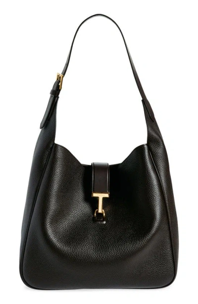 Tom Ford Monarch Medium Hobo Bag In Leather In Espresso