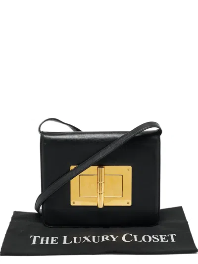 Pre-owned Tom Ford Large Natalia Leather Shoulder Bag In Black