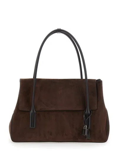 Tom Ford Large Suede Shoulder Handbag With Padlock Front In Brown
