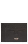 Tom Ford Large T-line Soft Grain Leather Card Holder In Black