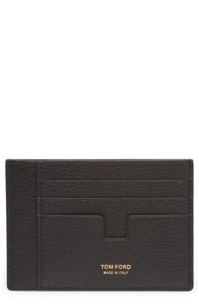 Tom Ford Large T-line Soft Grain Leather Card Holder In Black