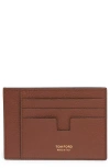 Tom Ford Large T-line Soft Grain Leather Card Holder In Brown