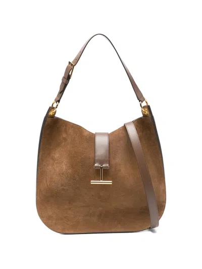 Tom Ford Large T-signature Shoulder Bag In Brown
