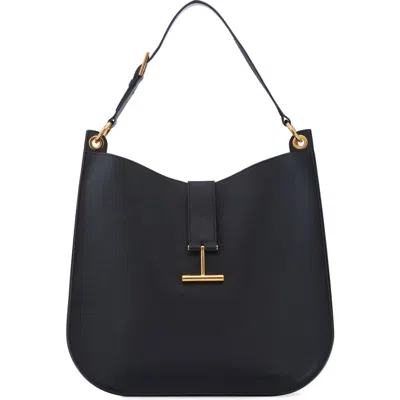 Tom Ford Large Tara Leather Hobo Bag In Black