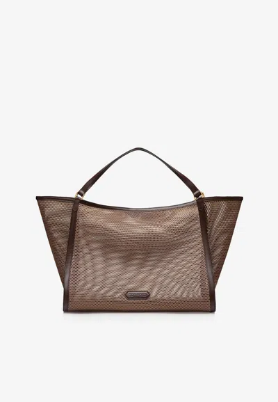 Tom Ford Large Tote Bag In Mesh And Leather In White