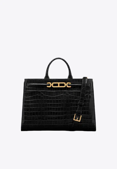 Tom Ford Crocodile-embossed Leather Tote Bag In Black