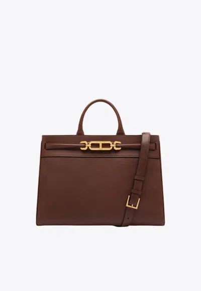 Tom Ford Large Whitney Top Handle Bag In Grain Leather In Brown