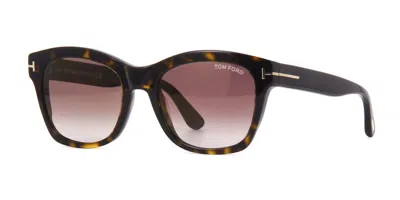 Pre-owned Tom Ford Lauren-02 Ft 0614 Dark Havana/brown Shaded (52f D) Sunglasses