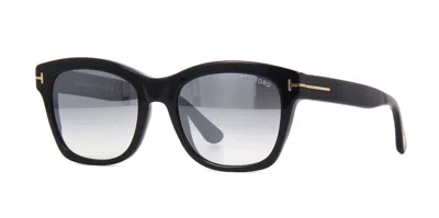 Pre-owned Tom Ford Lauren-02 Ft 0614 Shiny Black/light Smoke Shaded Mirror Sunglasses