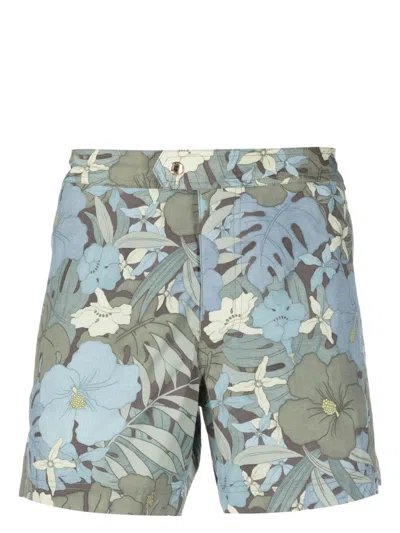 Tom Ford Leaf-print Swim Shorts In Blau