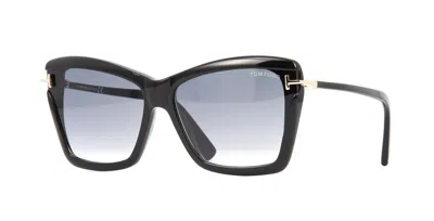 Pre-owned Tom Ford Leah Ft 0849 Shiny Black/grey Shaded (01b) Sunglasses