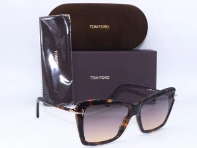 Pre-owned Tom Ford Tf 849 55b Leah Havana Gold Gradient Authentic Sunglasses 64-15 In Brown