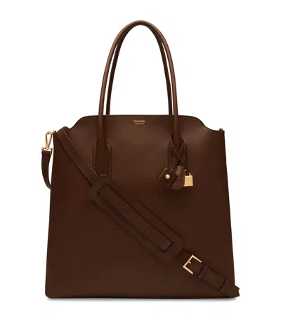 Tom Ford Leather Alexander North South Tote Bag In Brown