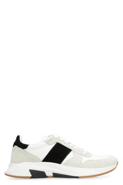 Tom Ford Leather And Fabric Low-top Sneakers In White