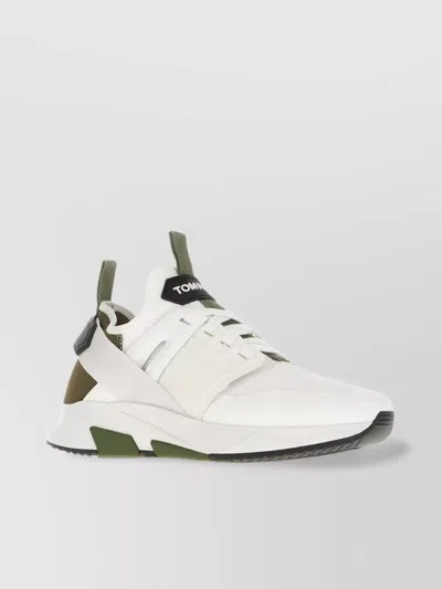 Tom Ford Leather And Fabric Sneakers With Contrast Sole In Multi