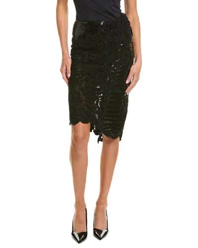 Tom Ford Leather & Silk Pencil Skirt In Black