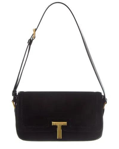 Tom Ford Leather & Velvet Shoulder Bag In Black