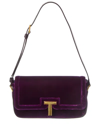 Tom Ford Leather & Velvet Shoulder Bag In Purple