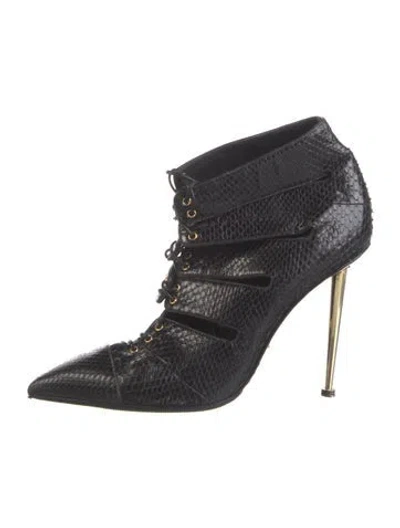 Pre-owned Tom Ford Leather Animal Print Boots In Black