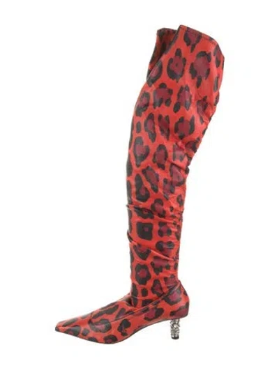 Pre-owned Tom Ford Leather Animal Print Boots In Red