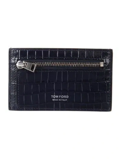Pre-owned Tom Ford Leather Animal Print Card Holder In Blue