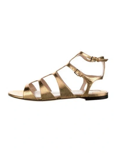 Pre-owned Tom Ford Leather Animal Print Flats W/ Tags In Gold/metallic
