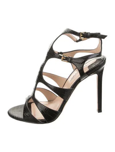 Pre-owned Tom Ford Leather Animal Print Gladiator Sandals In Black