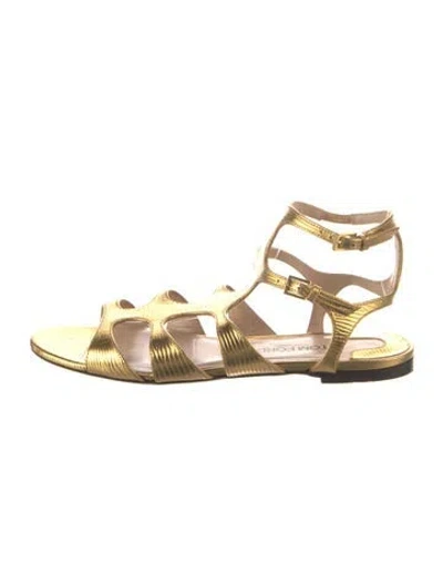 Pre-owned Tom Ford Leather Animal Print Gladiator Sandals In Gold/metallic