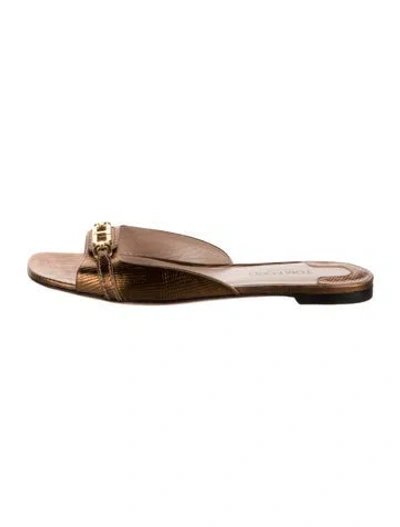 Pre-owned Tom Ford Leather Animal Print Mules In Brown